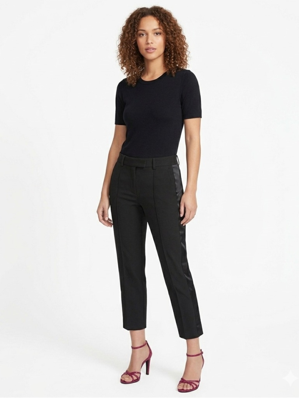 La Ligne Black Le Cigarette Wool Tuxedo Pants Satin Stripe Slim Ankle